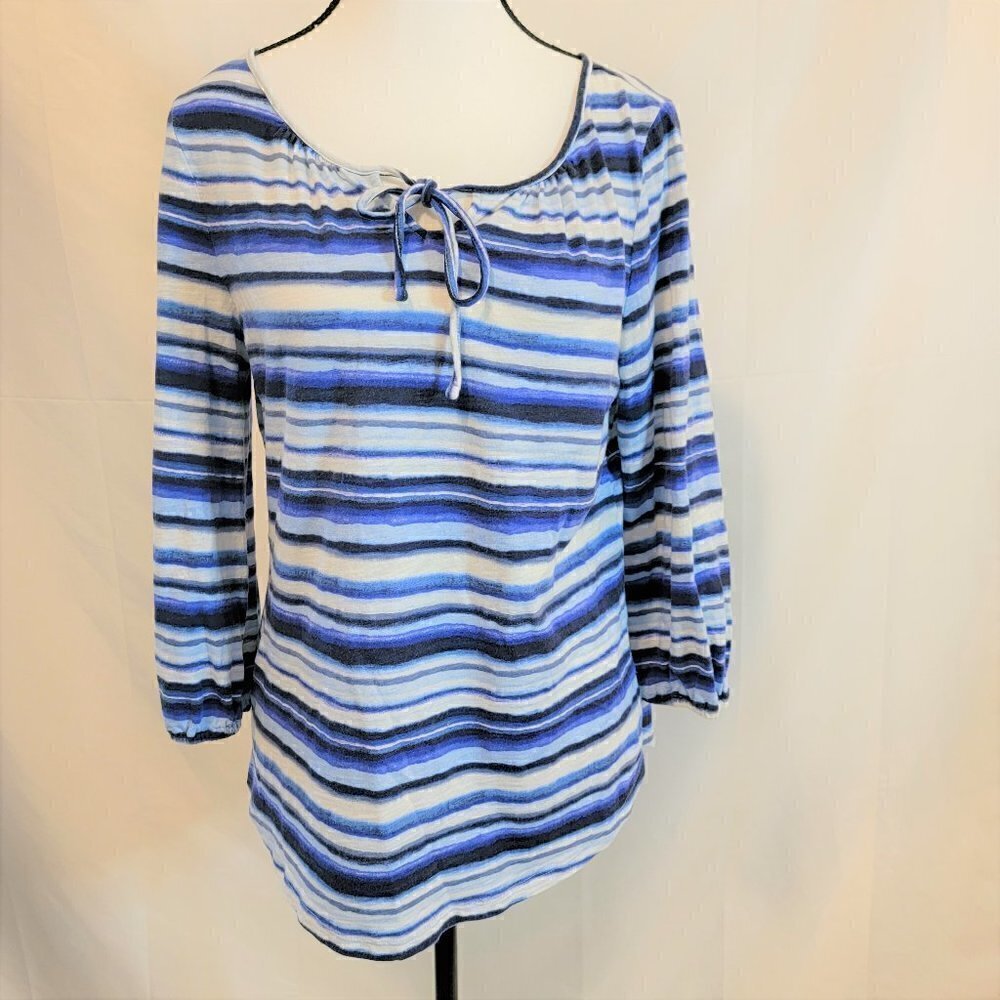 Talbots L/S striped blouse w tie front neck detail - sz S